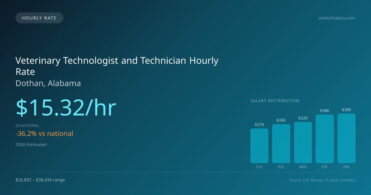 Veterinary Technologist and Technician Hourly Rate in Dothan, AL — 2026 est., based on 2025 BLS