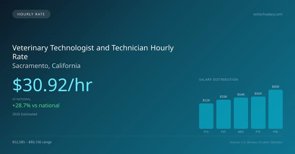 Veterinary Technologist and Technician Hourly Rate in Sacramento, CA — 2026 est., based on 2025 BLS