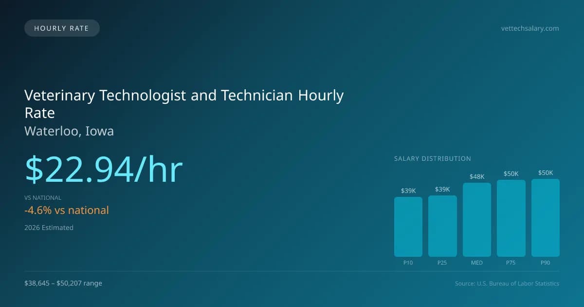 Veterinary Technologist and Technician Hourly Rate in Waterloo, IA — 2026 est., based on 2025 BLS