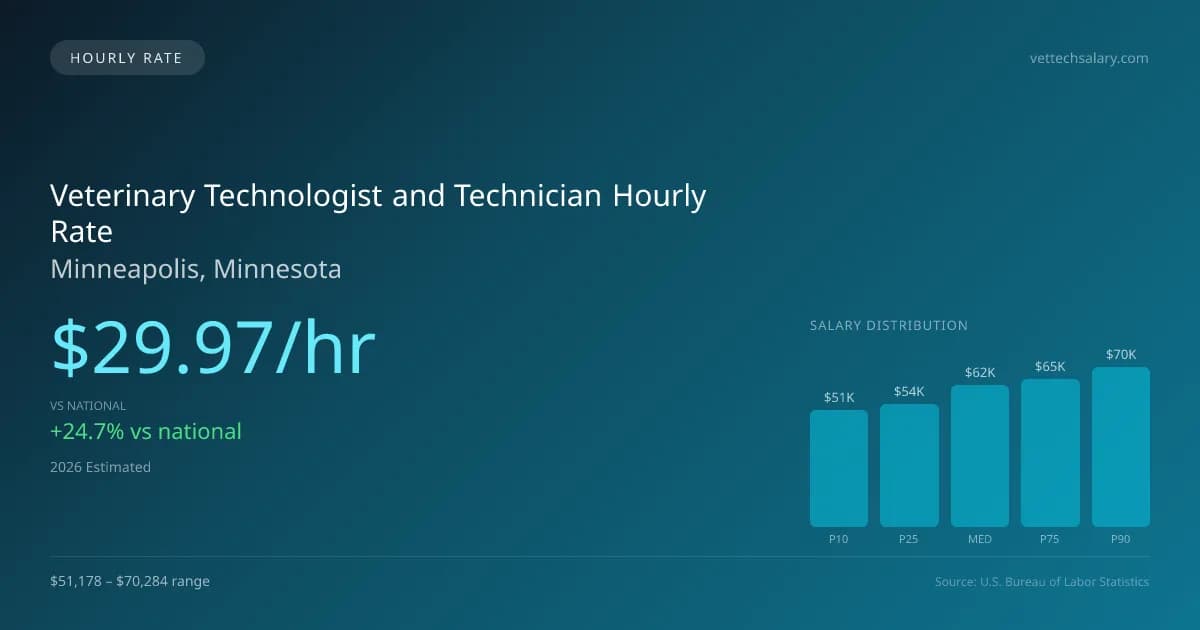 Veterinary Technologist and Technician Hourly Rate in Minneapolis, MN — 2026 est., based on 2025 BLS