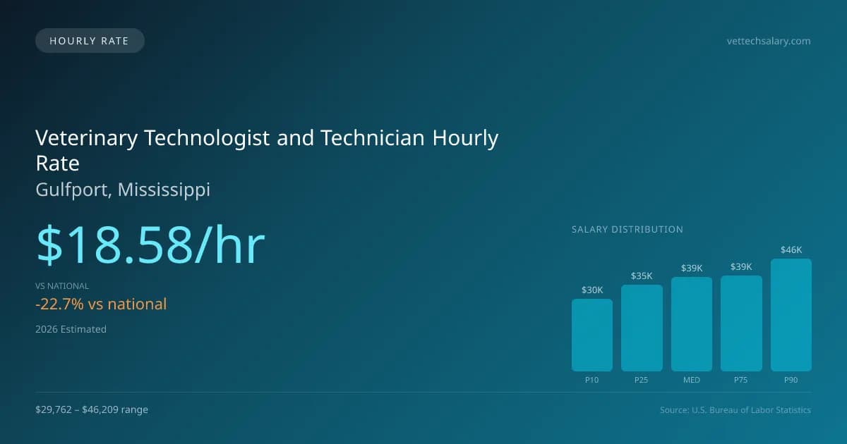 Veterinary Technologist and Technician Hourly Rate in Gulfport, MS — 2026 est., based on 2025 BLS