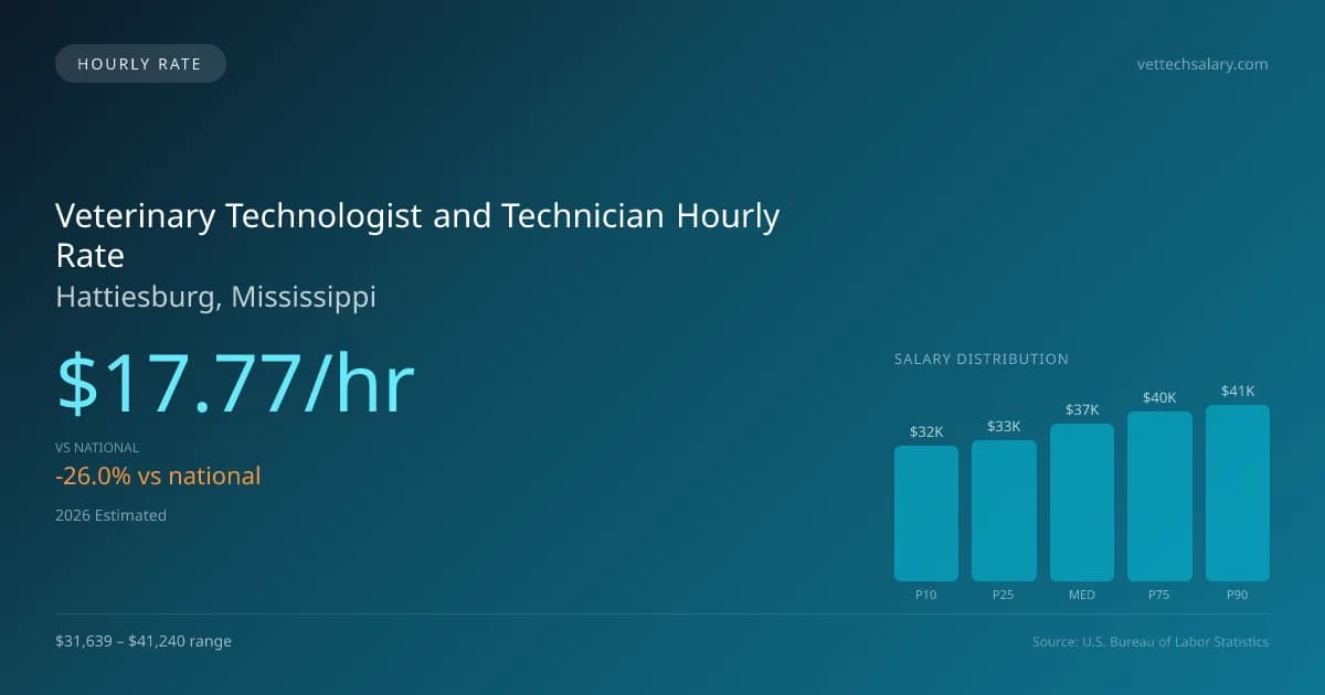 Veterinary Technologist and Technician Hourly Rate in Hattiesburg, MS — 2026 est., based on 2025 BLS