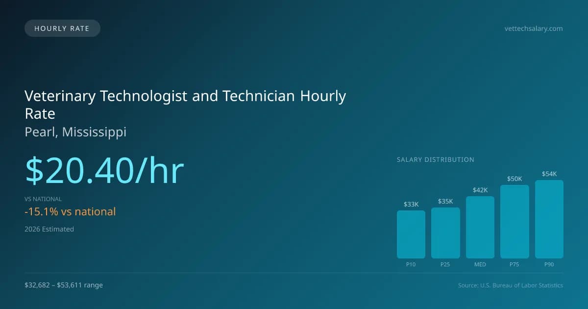Veterinary Technologist and Technician Hourly Rate in Pearl, MS — 2026 est., based on 2025 BLS