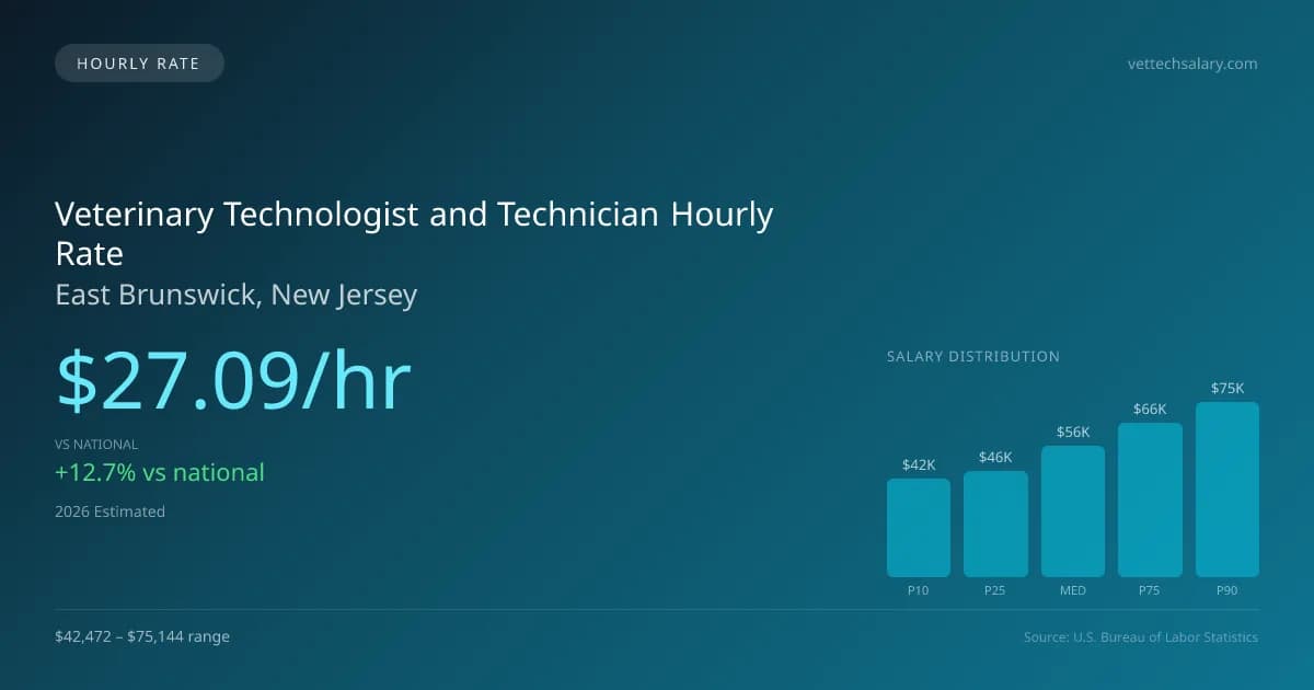 Veterinary Technologist and Technician Hourly Rate in East Brunswick, NJ — 2026 est., based on 2025 BLS