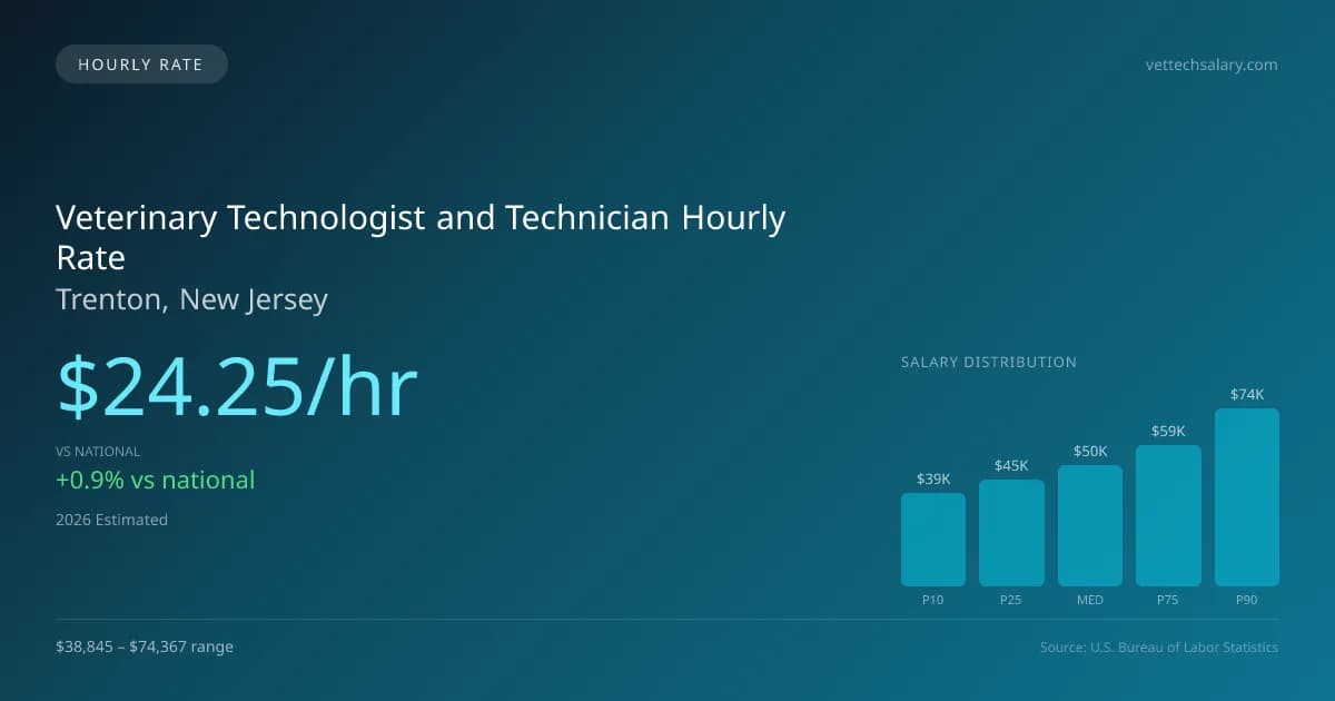 Veterinary Technologist and Technician Hourly Rate in Trenton, NJ — 2026 est., based on 2025 BLS