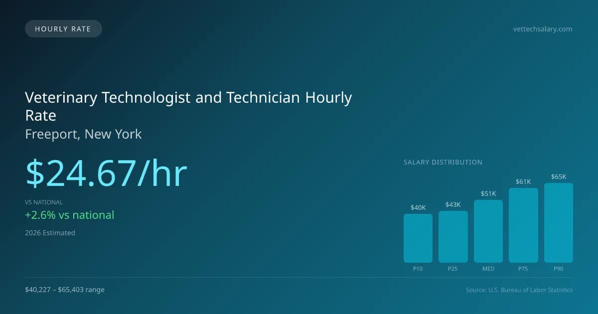 Veterinary Technologist and Technician Hourly Rate in Freeport, NY — 2026 est., based on 2025 BLS