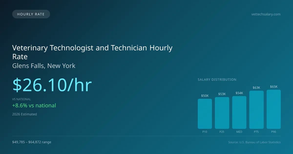 Veterinary Technologist and Technician Hourly Rate in Glens Falls, NY — 2026 est., based on 2025 BLS