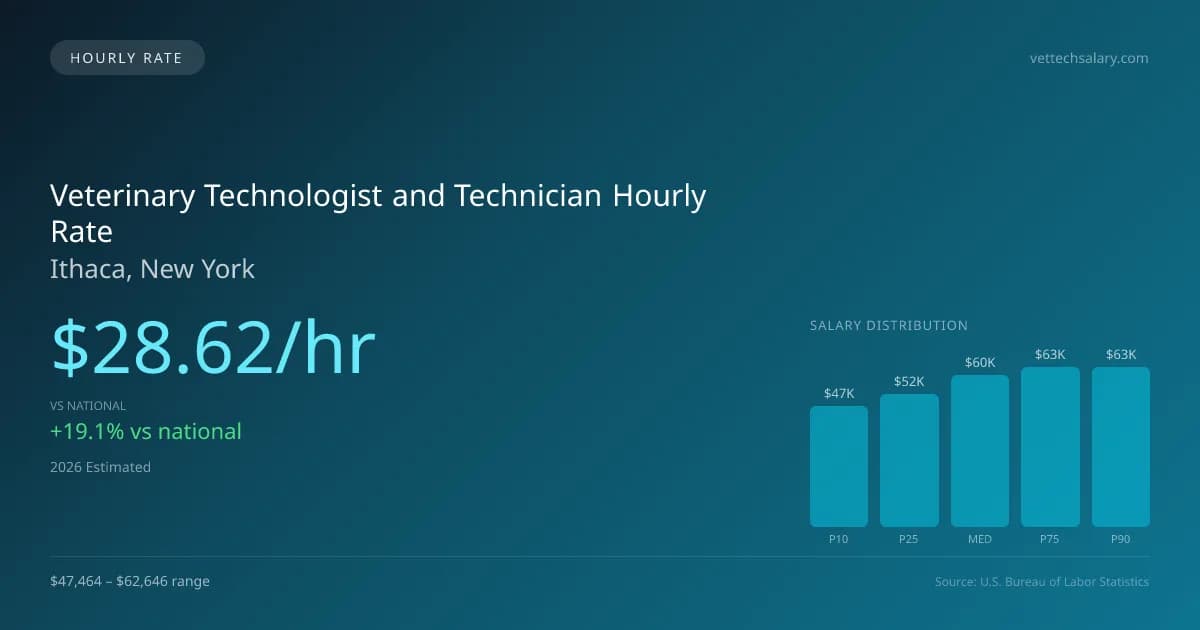 Veterinary Technologist and Technician Hourly Rate in Ithaca, NY — 2026 est., based on 2025 BLS