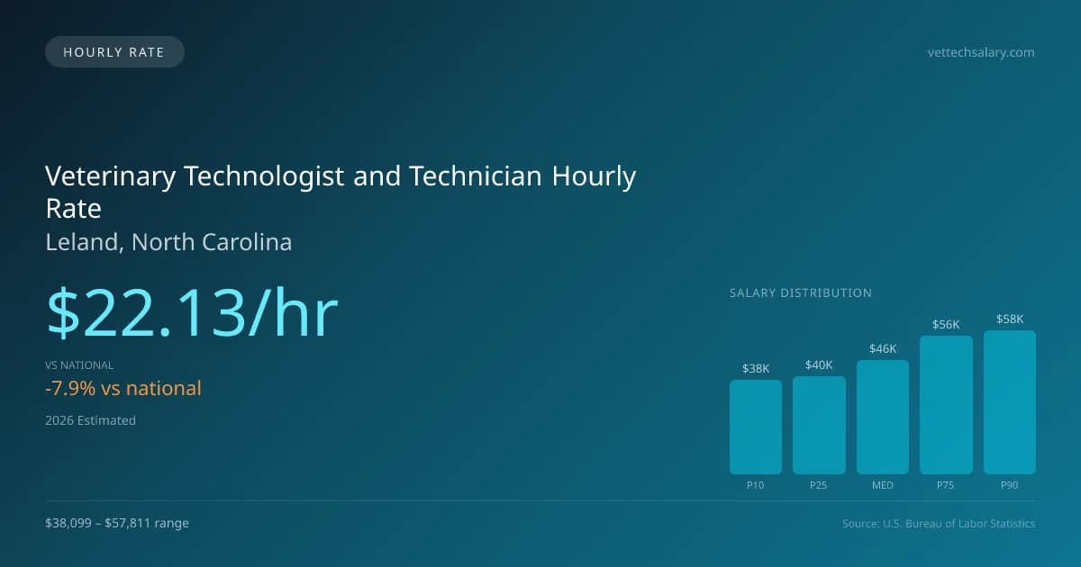 Veterinary Technologist and Technician Hourly Rate in Leland, NC — 2026 est., based on 2025 BLS