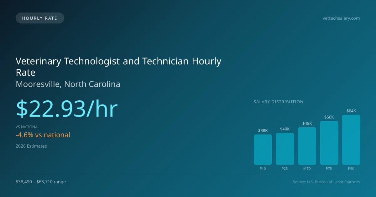 Veterinary Technologist and Technician Hourly Rate in Mooresville, NC — 2026 est., based on 2025 BLS