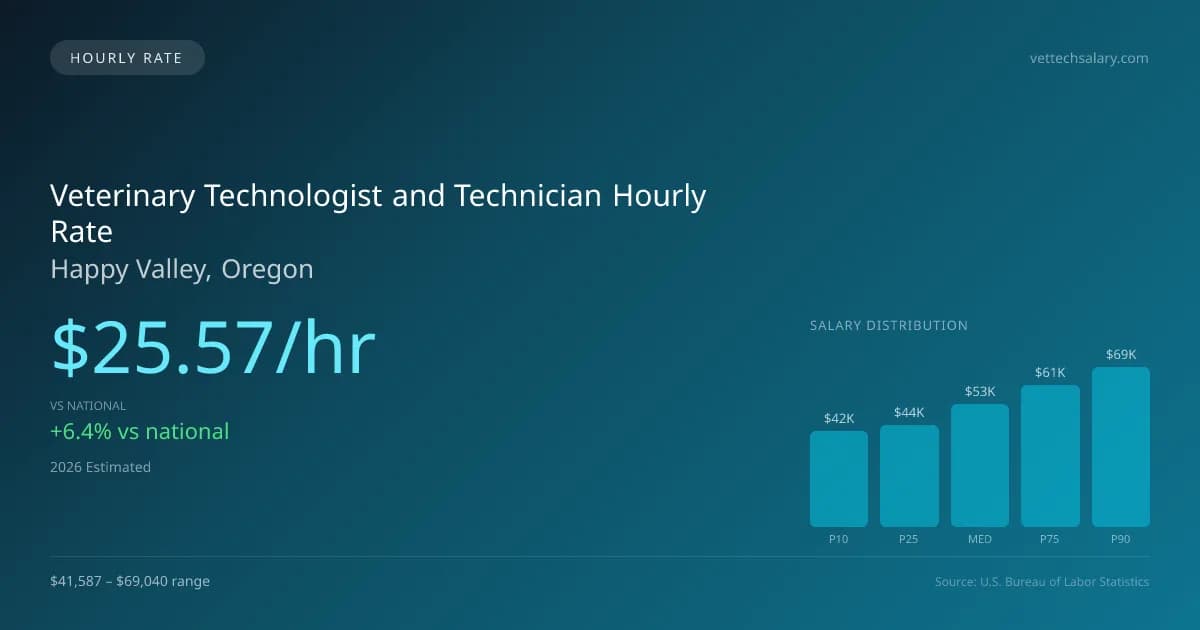 Veterinary Technologist and Technician Hourly Rate in Happy Valley, OR — 2026 est., based on 2025 BLS