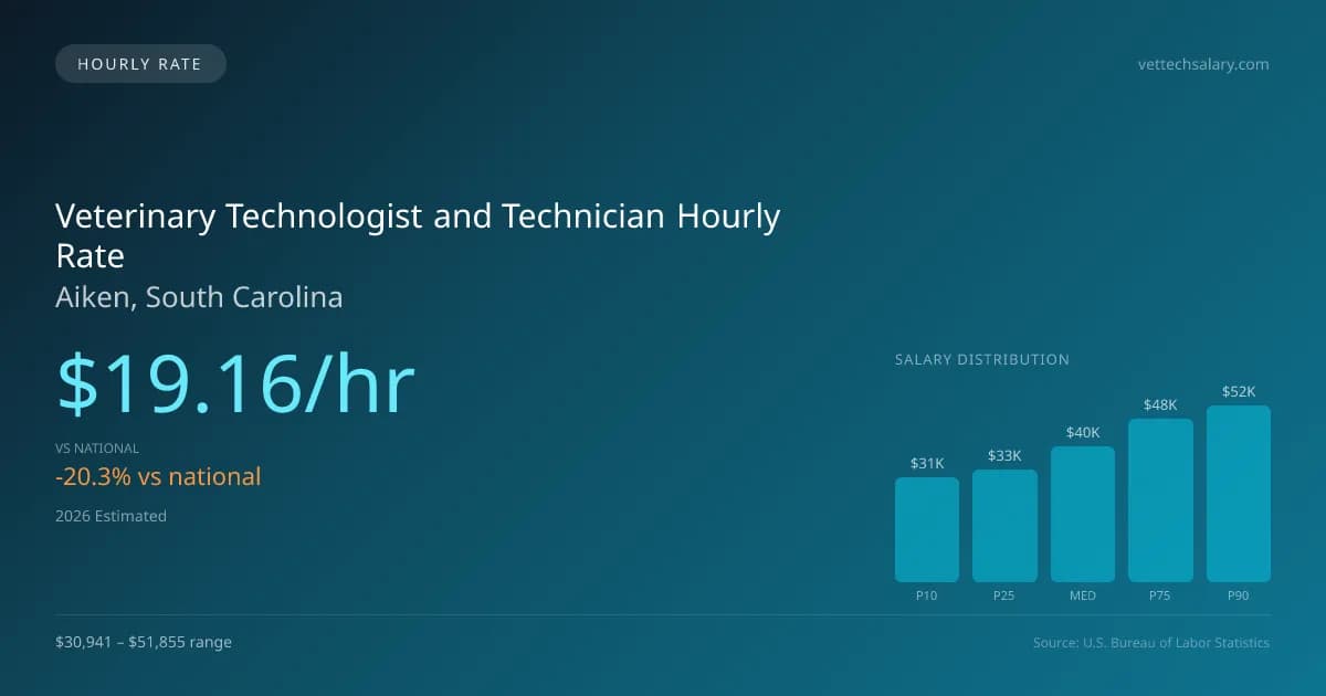 Veterinary Technologist and Technician Hourly Rate in Aiken, SC — 2026 est., based on 2025 BLS
