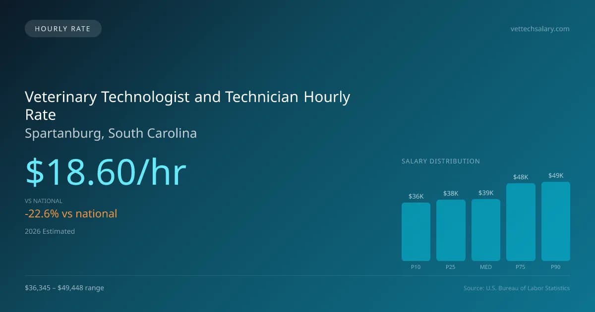 Veterinary Technologist and Technician Hourly Rate in Spartanburg, SC — 2026 est., based on 2025 BLS