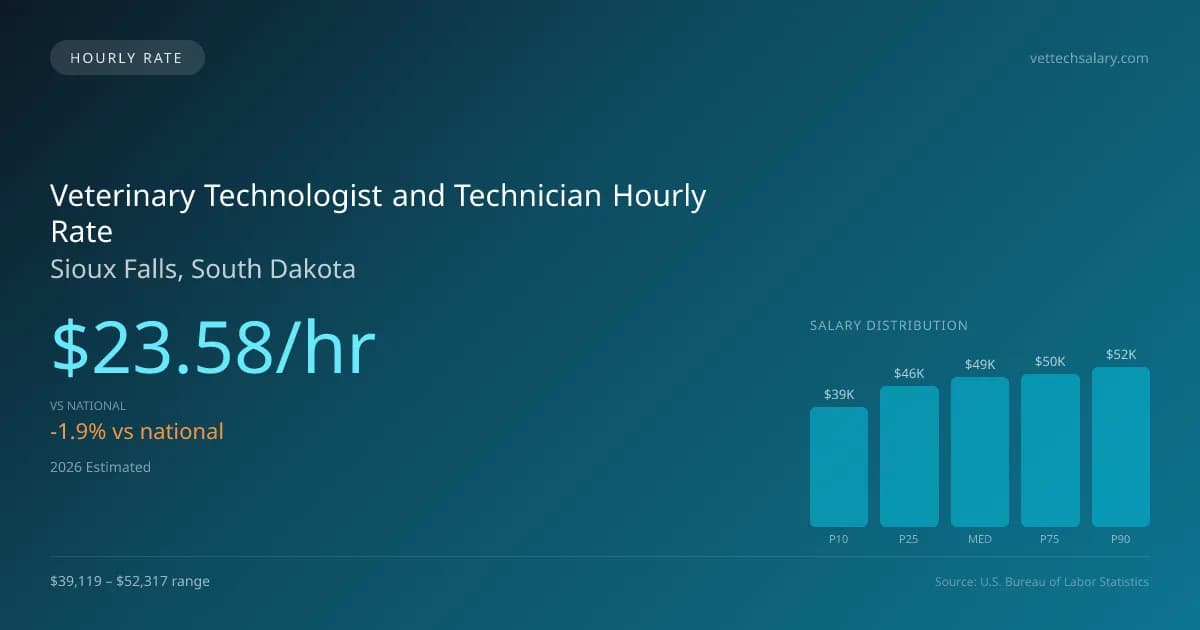 Veterinary Technologist and Technician Hourly Rate in Sioux Falls, SD — 2026 est., based on 2025 BLS