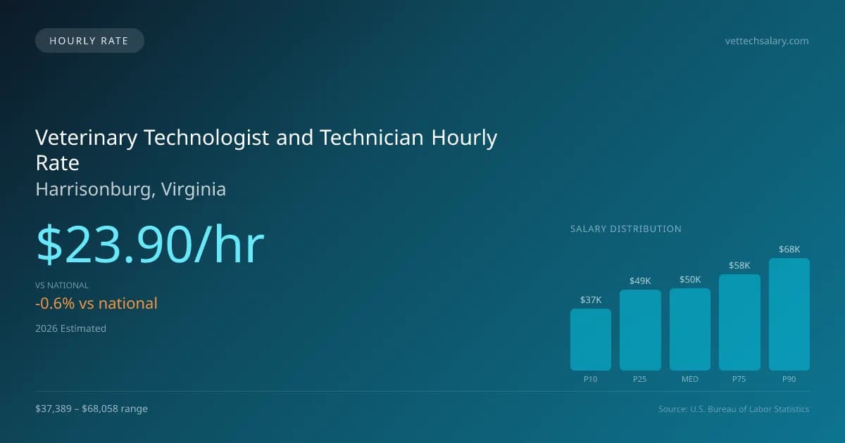 Veterinary Technologist and Technician Hourly Rate in Harrisonburg, VA — 2026 est., based on 2025 BLS