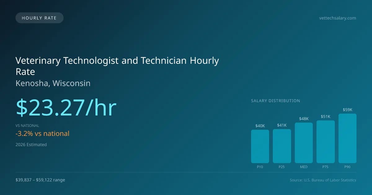 Veterinary Technologist and Technician Hourly Rate in Kenosha, WI — 2026 est., based on 2025 BLS