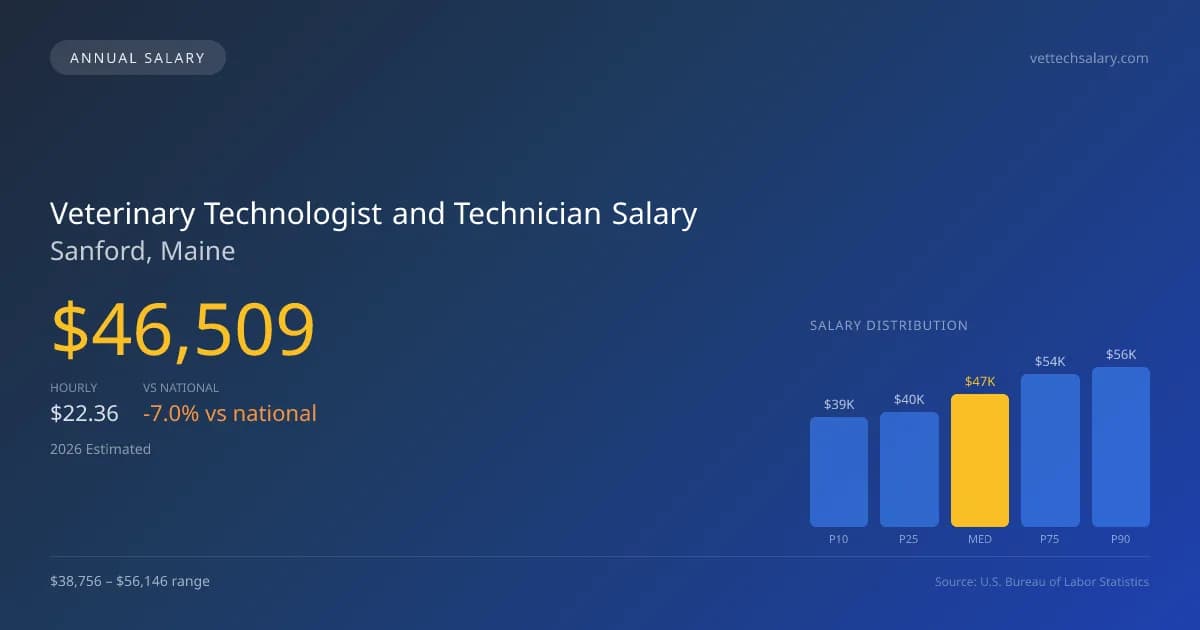 Veterinary Technologist and Technician Salary in Sanford, ME — 2026 est., based on 2025 BLS