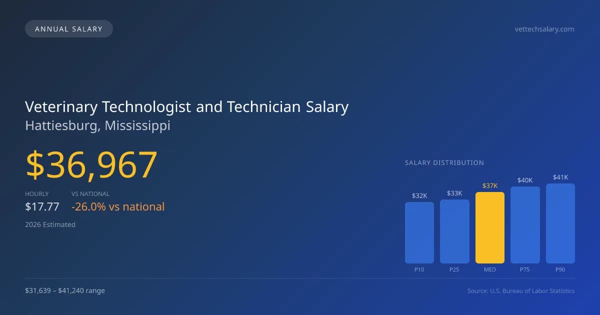 Veterinary Technologist and Technician Salary in Hattiesburg, MS — 2026 est., based on 2025 BLS