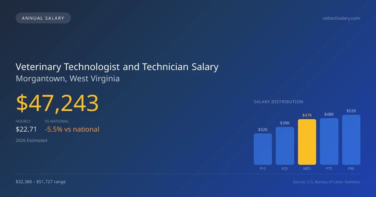 Veterinary Technologist and Technician Salary in Morgantown, WV — 2026 est., based on 2025 BLS