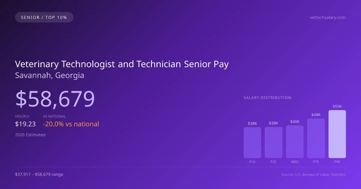 Veterinary Technologist and Technician Senior Salary in Savannah, GA — 2026 est., based on 2025 BLS