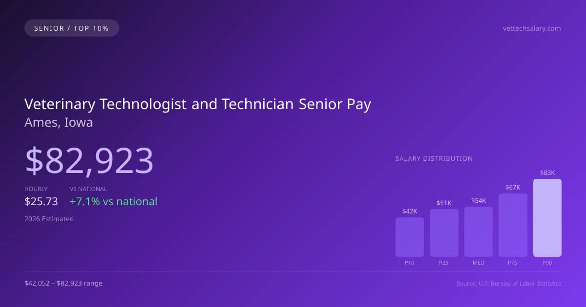 Veterinary Technologist and Technician Senior Salary in Ames, IA — 2026 est., based on 2025 BLS