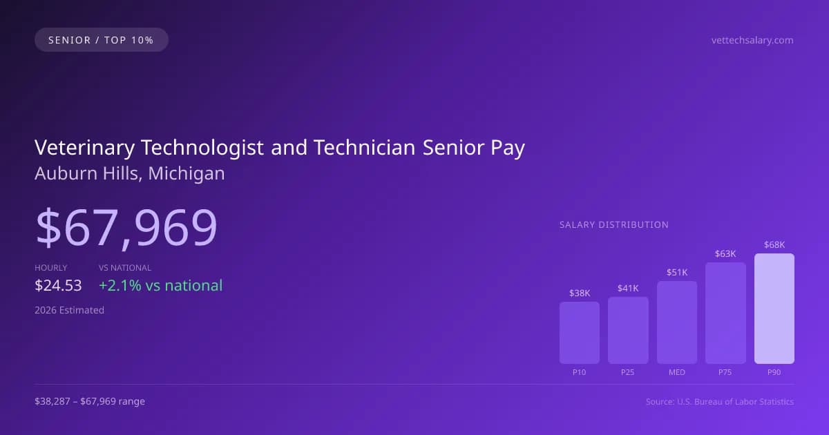 Veterinary Technologist and Technician Senior Salary in Auburn Hills, MI — 2026 est., based on 2025 BLS