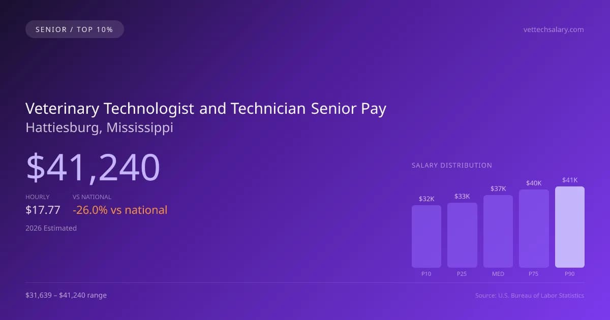 Veterinary Technologist and Technician Senior Salary in Hattiesburg, MS — 2026 est., based on 2025 BLS