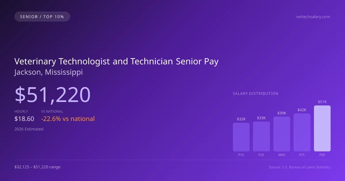 Veterinary Technologist and Technician Senior Salary in Jackson, MS — 2026 est., based on 2025 BLS