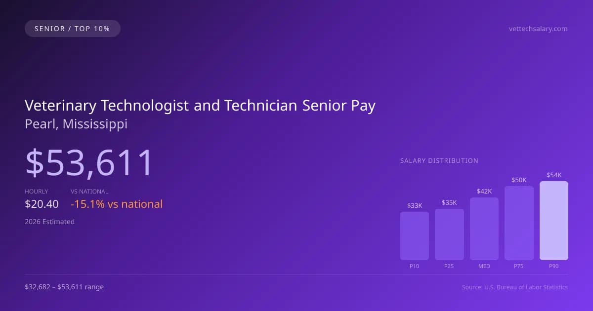 Veterinary Technologist and Technician Senior Salary in Pearl, MS — 2026 est., based on 2025 BLS