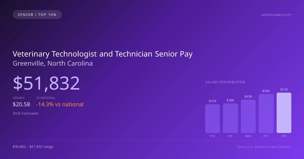 Veterinary Technologist and Technician Senior Salary in Greenville, NC — 2026 est., based on 2025 BLS