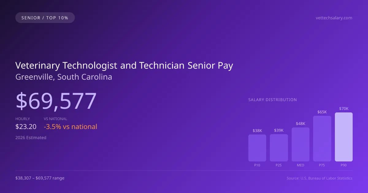 Veterinary Technologist and Technician Senior Salary in Greenville, SC — 2026 est., based on 2025 BLS