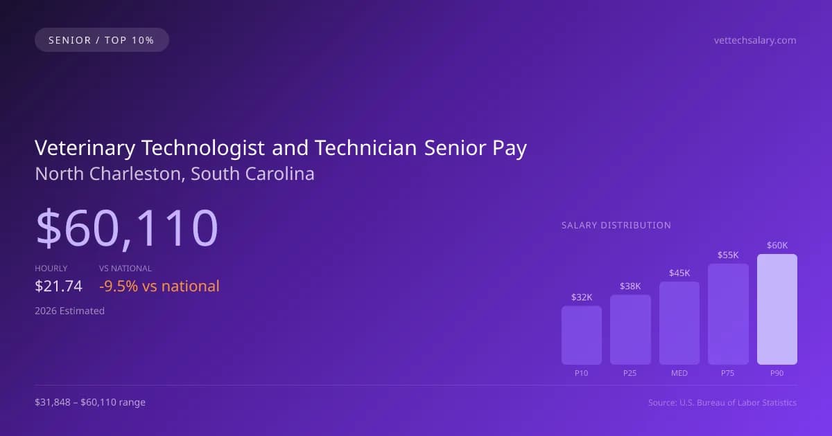 Veterinary Technologist and Technician Senior Salary in North Charleston, SC — 2026 est., based on 2025 BLS