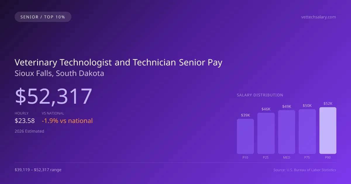 Veterinary Technologist and Technician Senior Salary in Sioux Falls, SD — 2026 est., based on 2025 BLS