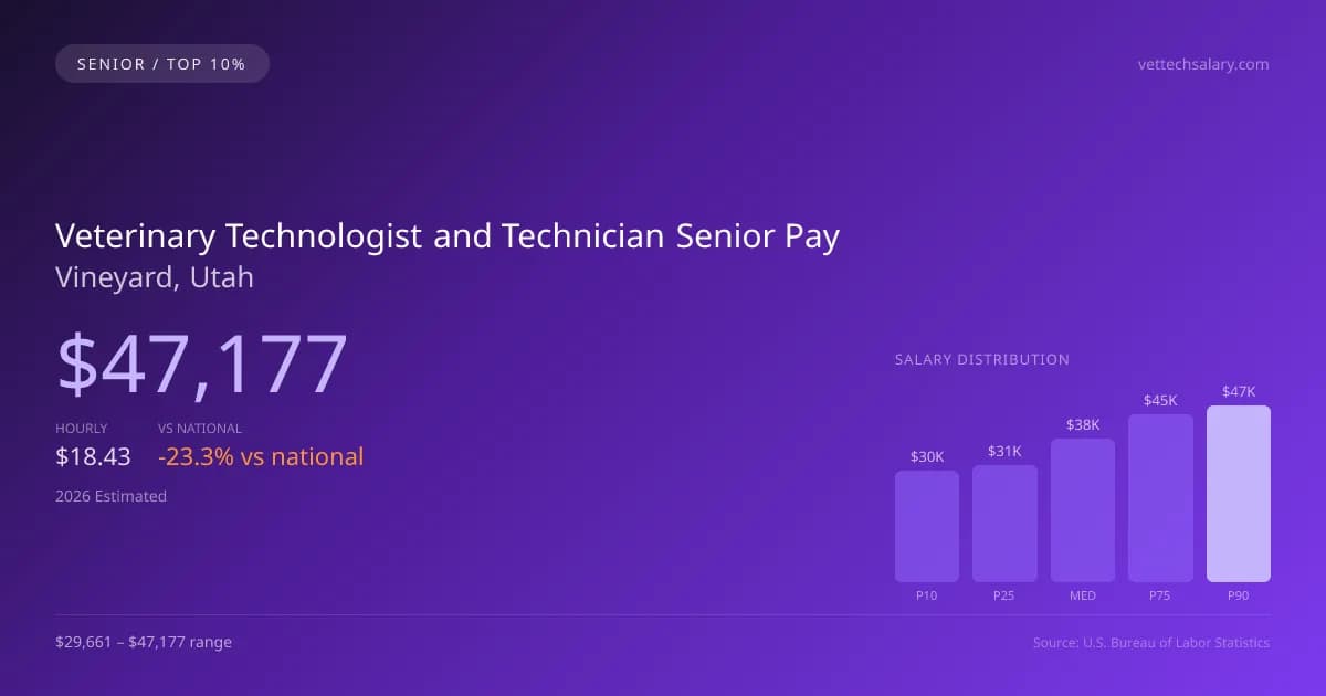 Veterinary Technologist and Technician Senior Salary in Vineyard, UT — 2026 est., based on 2025 BLS