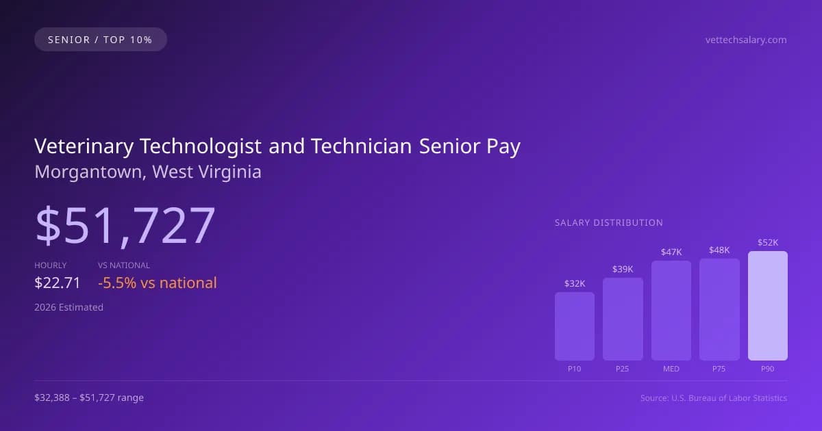 Veterinary Technologist and Technician Senior Salary in Morgantown, WV — 2026 est., based on 2025 BLS