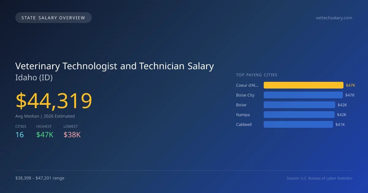 Veterinary Technologist and Technician Salary in Idaho - 2025 BLS Data Infographic
