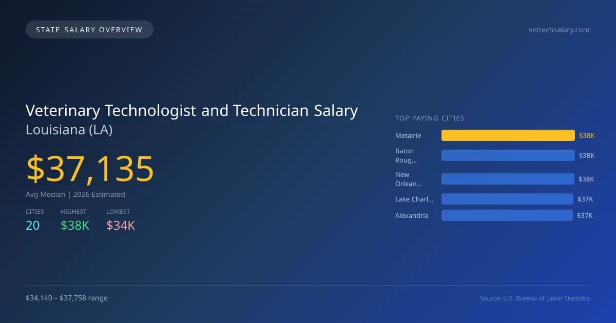 Veterinary Technologist and Technician Salary in Louisiana - 2025 BLS Data Infographic