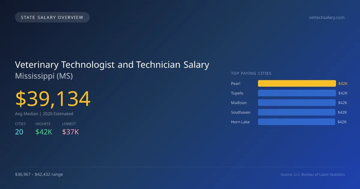 Veterinary Technologist and Technician Salary in Mississippi - 2025 BLS Data Infographic