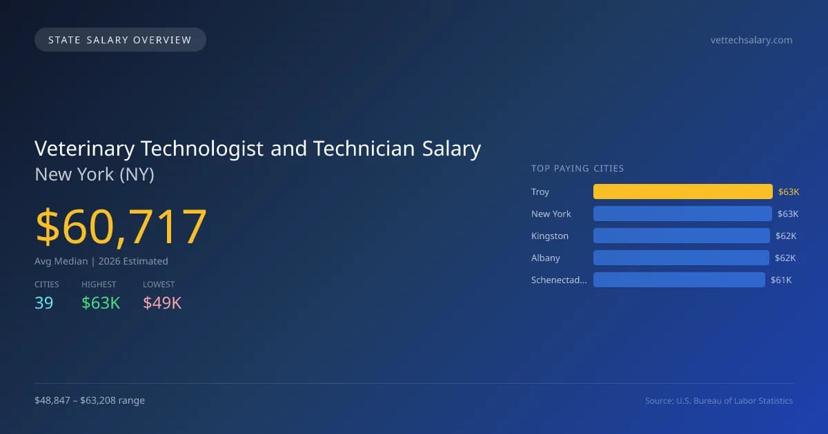 Veterinary Technologist and Technician Salary in New York - 2025 BLS Data Infographic