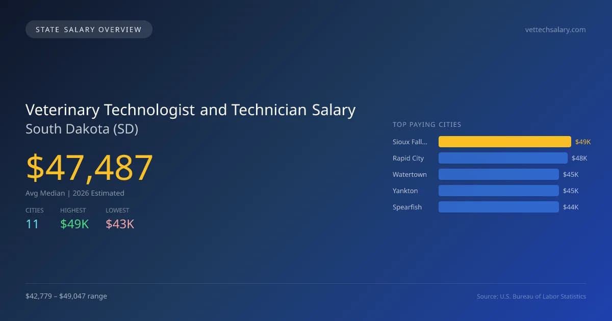 Veterinary Technologist and Technician Salary in South Dakota - 2025 BLS Data Infographic